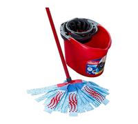 Vileda SuperMocio 3 Action Mop and Bucket Set, Mop for Cleaning Floors, Set of 1x Mop and 1 x Bucket, Red/Grey/Blue, 6 x 15 x 117 cm