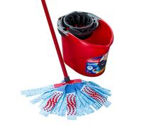 Vileda SuperMocio 3Action Mop and Bucket Set, Mop for Cleaning Floors, Set of 1x Mop and 1x Bucket, Red/Grey/Blue