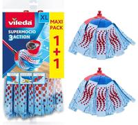 Vileda SuperMocio 3Action XL Mop Refill - 1 + 1 Pack - Fits all Super Mocio Mops Head Replacement - Advanced Microfibre Technology Machine Washable, Reusable Floor Cleanning Mop Refill