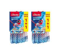 Vileda Supermocio 3Action Xl Twin Refill Mop Head Deep Cleaning With Microfibre Non Scratch Scourer & Power Dots 2 Pack
