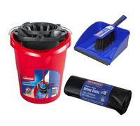 Vileda SuperMocio Bucket, Faithfull Dustpan, and Brush Set with Refuse Sacks