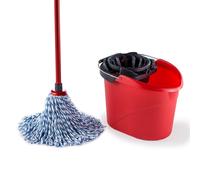 Vileda SuperMocio Microfibre and Cotton Mop and Bucket Set, Mop for Cleaning Floors, Set of 1x Mop and 1x Bucket, Red/Black, 28.3cm (W) x40cm (D)