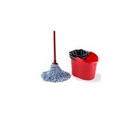 Vileda SuperMocio Microfibre and Cotton Mop and Bucket Set, Mop for Cleaning Floors, Set of 1x Mop and 1x Bucket, Blue/White, 28.3cm (W) x40cm (D)