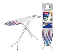 Vileda Total Reflect Ironing Board Medium with Heat Reflective Cover, XL Steam Iron Rest, 120 x 38 cm Ironing Table with Adjustable Height 75-96cm, Kid Safe Pull and Lift Closing and Hanger Hooks