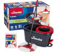 Vileda Turbo Microfibre Mop and Bucket Set with Extra 2-in-1 Head Replacement, Spin Mop for Cleaning Floors, Set of 1x Mop, 1x Bucket and 1x Refill