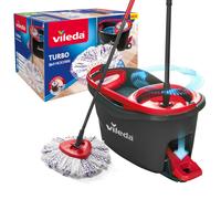 Vileda Turbo 3in1 Spin Mop & Bucket Set with Foot Pedal | Telescopic Handle (Up to 123 cm) & Built-in Deep-Cleaning Microfibre Mop Head with Scrub Pa