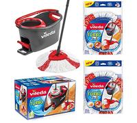 Vileda Turbo EasyWring & Clean Complete Set, White/Red, Microfiber Mop with Telescopic Handle, Bucket and Power Spinner, 1 x Replacement Head