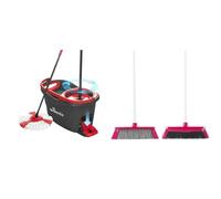 Vileda Turbo Microfibre Mop And Bucket Set, Spin Mop For Cleaning Floors & Kleeneze KL076113EU7 2 in 1 Sweeping Brush - Foam Brush with 130 cm Handle