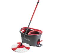 Vileda Turbo Microfibre Mop and Bucket Set, Spin Mop for Cleaning Floors, Set of 1x Mop and 1x Bucket,Grey/Red,48.5 x 27.5 x 28 cm