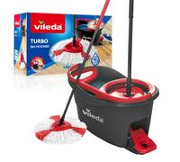 Vileda Turbo Microfibre Mop and Bucket Set, Spin Mop for Cleaning Floors, Set of 1x Mop and 1x Bucket,Grey/Red,48.5 x 27.5 x 28 cm