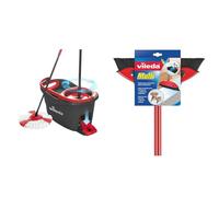 Vileda Turbo Microfibre Mop and Bucket Set, Spin Mop for Cleaning Floors, Set of 1x Mop and 1x Bucket,Grey/Red,48.5 x 27.5 x 28 cm & 142677 Multi Broom with Telescopic Handle