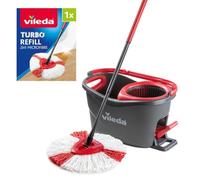 Vileda Turbo Microfibre Mop and Bucket Set with Extra 2-in-1 Head Replacement, Spin Mop for Cleaning Floors, Set of 1x Mop, 1x Bucket and 1x Refill
