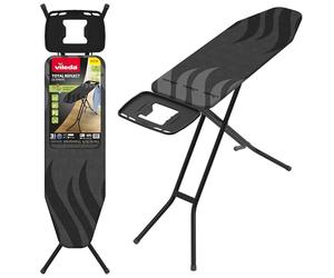 Vileda Ultimate Total Reflect Ironing Board, 120x38 cm Surface, 75-96 cm | Adjustable Height, Foil Cover Reflects Heat & Steam, Smooth Gliding, Foldable, XL Iron Rest with hanger hooks, Non-slip feet