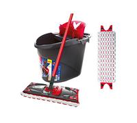 Vileda ULTRAMAX 2-in-1 Floor Mop Complete Set with Extra Cover, Mop with Handle, Two Microfibre Covers and Bucket with Power Press, for Quick Change of Cover