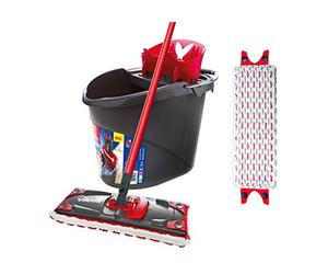 Vileda ULTRAMAX 2-in-1 Floor Mop Complete Set with Extra Cover, Mop with Handle, Two Microfibre Covers and Bucket with Power Press, for Quick Change of Cover