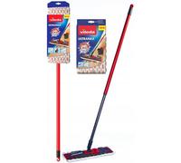 Vileda Ultramax Flat Mop with Telescopic Handle & Extra Refill - Red
