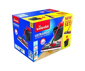 Vileda UltraMax Power 2-in-1 Complete Set of Flat Microfibre Mop + Bucket with Wringer