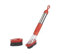 Vileda Washing Up Brush with Detergent Dispenser and Interchangeable Head - Stainless Steel Dish Brush with Push Button Dosage - Washing Up Brush with Flexible Rubber Bristles for Dishes, Pots and