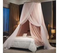 Vilemoon Bed Canopy for Girls & Adults, Round Dome Lace Princess Canopies Netting, Elegant Double Layer Bed Canopy Drapes for Decoration, Playing,Reading,Sleepping (Pink)