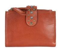 VILENCA HOLLAND Genuine Italian Leather Boho Studded Bifold Wallet - Zipper Coin Purse & Credit Card Holder for Women, Cognac, Sleek and Minimalist