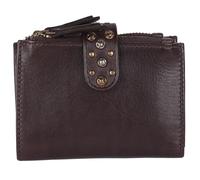 VILENCA HOLLAND Genuine Italian Leather Boho Studded Bifold Wallet - Zipper Coin Purse & Credit Card Holder for Women, Brown, Sleek and Minimalist