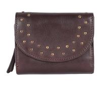 VILENCA HOLLAND Genuine Italian Leather Boho Studded Trifold Double Flap Closure Wallet - Zipper Coin Purse & Credit Card Holder for Women, Brown, Sleek and Minimalist
