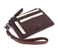 VILENCA HOLLAND Genuine Italian Leather Card Holder Wallet for Women- Sleek & Minimalist, RFID Protected, ID Window, Side zipper pocket with detachable Wristlet, Brown, Sleek and Minimalist