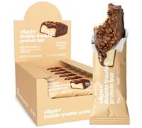 Vilgain Double Trouble Protein Bar (12x55g) Hazelnut Cream - Two-layer nut bar with 16g of protein & stevia sweetness, Bar ideal for muscle building & snacking
