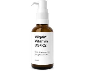 Vilgain Vitamin D3+K2 Drops - Vegan Liquid Formula for Bone Health & Immunity Support, High Absorption with MCT Oil, 150 Doses