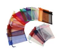 Vilgftyiet 10 Organza Drawstring Bags Multicolour Sheer Pouches 10x15cm | Ten sheer organza pouches in assorted pastel shades keep jewellery and small keepsakes safely enclosed with a smooth ribbon d