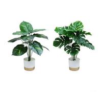 Vilgftyiet 2 Artificial Tropical Plants with White Pots - Peace Lily & Monstera Fake Plants 45cm Tall for Home Office Desk Bedroom Kitchen Indoor Decoration Set