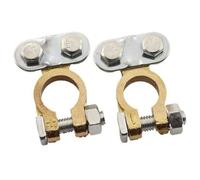 Vilgftyiet 2Pcs 12V Brass Battery Terminals with Screw-Type Clamp for Car, Van, Campervan & Leisure Vehicles - Gold/Silver Finish, 18mm/17mm Inner Diameter, 54mm Length