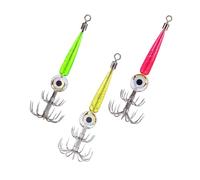 Vilgftyiet 3-Pack Cuttlefish-Style Soft Squid Jig Lure with Double-Row Stainless Steel Umbrella Hook, 9.5 cm, 8 g, LED Flashing Eyes & Rotating Ring for Attracting Fish - Pink/Gold/Green