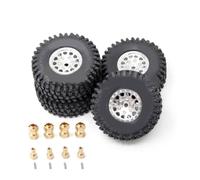Vilgftyiet 4-Pack 1-Inch RC Crawler Wheel Tires with Extended Coupler for Traxxas TRX4M, Bronco, Defender, and SCX24 1/18 Scale Models - ABS & Aluminum Construction, Black/Red/Silver