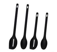 Vilgftyiet 4 Pcs Silicone Cooking Utensils Set, Heat Resistant Nylon Spoons with Long Handles for Nonstick Cookware, Salad Mixing and Serving Tools, Space Saving Design with Hanging Holes(Black)