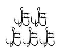 Vilgftyiet 5-Pack Round Treble Fishing Hooks with Bait Holder Spikes for Shark Tooth Fixed Bait - Black Nickel Coated, 3-Sided Pointed, 7 Sizes Included 1/0#