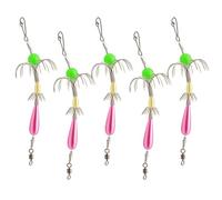 Vilgftyiet 5PCS Luminous Octopus Fishing Hooks for Sea Fishing, Fluorescent Squid Lure with 12-Hook Dense Arrangement, Glow-in-the-Dark Bead & Triangle Pin, Compatible with PEARL Squid Umbrella Hook