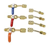Vilgftyiet 7-Piece Air Conditioning Hose Angled Compact Ball Valve Set with Adapters, Brass Construction, for R134A R410A R22 R12 Refrigerants, HVAC and Automotive AC Maintenance