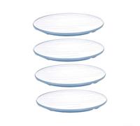 Vilgftyiet 8 Inch Melamine Dinner Plates 4 Pack, Lightweight Shatterproof Round Flat Dishes with Colored Rim for Pasta Steak Salad Serving at Home(Blue)