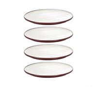 Vilgftyiet 8 Inch Melamine Dinner Plates 4 Pack, Lightweight Shatterproof Round Flat Dishes with Colored Rim for Pasta Steak Salad Serving at Home(Brown)