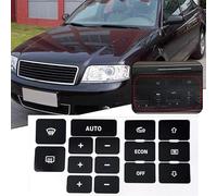 Vilgftyiet AC Dash Button Repair Decal Sticker Kit - Black Overlay with White Lettering for Audi A6 C5 Interior Climate Control Switches, Vinyl Replacement Adhesive Overlay