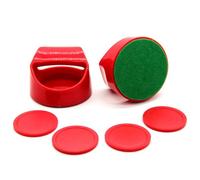 Vilgftyiet Air Hockey Pucks and Sliders Set with 100mm Pusher Goalies for Indoor Game Table Accessories, 4 Pucks + 2 Red Plastic Pushers, Compatible with Standard Air Hockey Tables