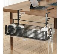 Vilgftyiet Cable Management Desk for Home Office & Gaming - No-Drill Clamp Mount, 36 x 15 x 13 cm Steel Mesh Cable Duct Organizer with Ventilation, 10 kg Load Capacity, Black/White/Gold