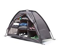 Vilgftyiet Camping Shoes Storage Organizer 9 Shelf Collapsible with Thickened Boards, 210D Oxford Fabric, for RV Tent Clothes and Gear, Brown