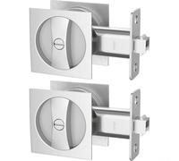 Vilgftyiet Contemporary Brushed Nickel Pocket Door Hardware Set with Privacy Lock and Latch, Square Zinc Alloy Sliding Door Handles for Interior Home Improvement, Fingerprint-Resistant Finish(Silver)
