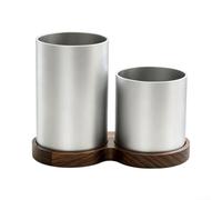 Vilgftyiet Countertop Utensil Rack for Cooking Tools Large Cap(Argent) | Natural wood , space aluminum base, 2 large sections, fits spoons spatulas, countertop stable