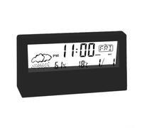 Vilgftyiet Digital Thermometer Hygrometer Clock, Weather Display Electronic Alarm Clock for Home Office School, Temperature Humidity Monitor with Snooze Function, Calendar Day Display(Black)