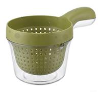 Vilgftyiet Double Layer Dish Drainer Basket with Ergonomic Handle - Quick Drain Mesh and Water Collection Bowl for Rice Pasta 19x12.5cm(Green)