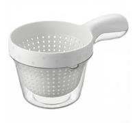 Vilgftyiet Double Layer Dish Drainer Basket with Ergonomic Handle - Quick Drain Mesh and Water Collection Bowl for Rice Pasta 19x12.5cm(White)