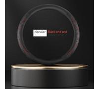 Vilgftyiet Double-Layer Hollow-Out Steering Wheel Cover for Cars - 38 cm Diameter, Nappa Leather, 3D Dot Anti-Slip Texture, Fits Round & D-Shape Wheels, Black/Blue or Black/Red